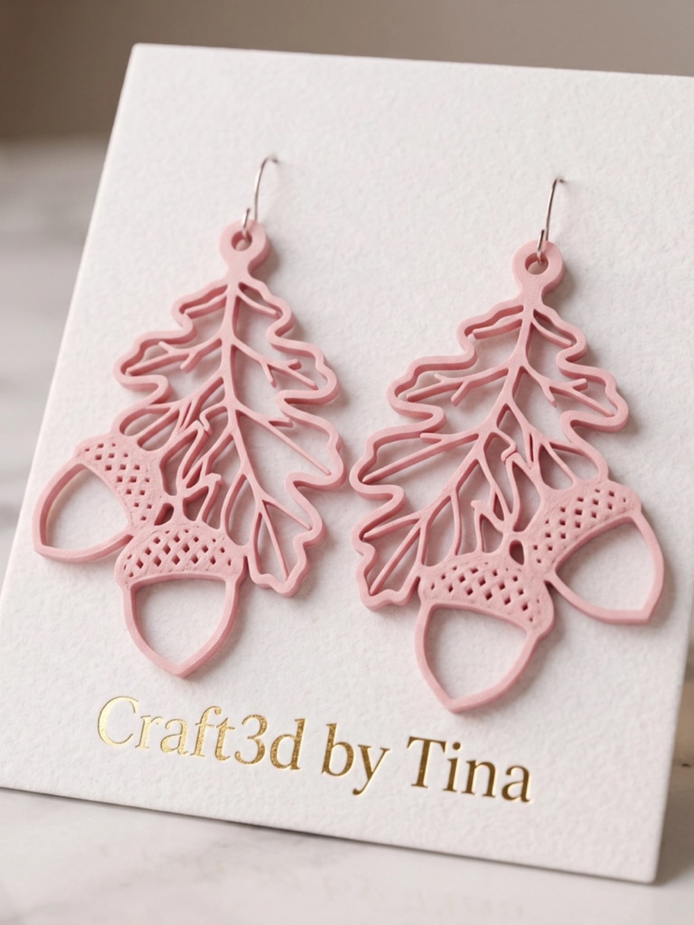 Pink Acorn & Oak Leaf Drop Earrings